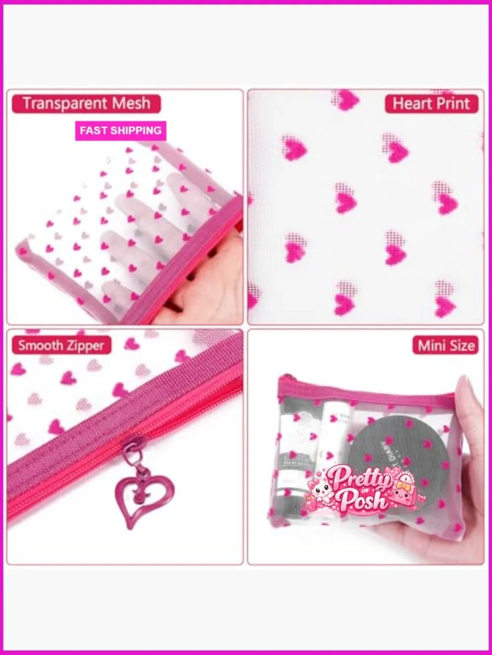 Nylon Mesh Zipper Makeup Bags, 6 Pack Mini Cosmetic Toiletry Organizers